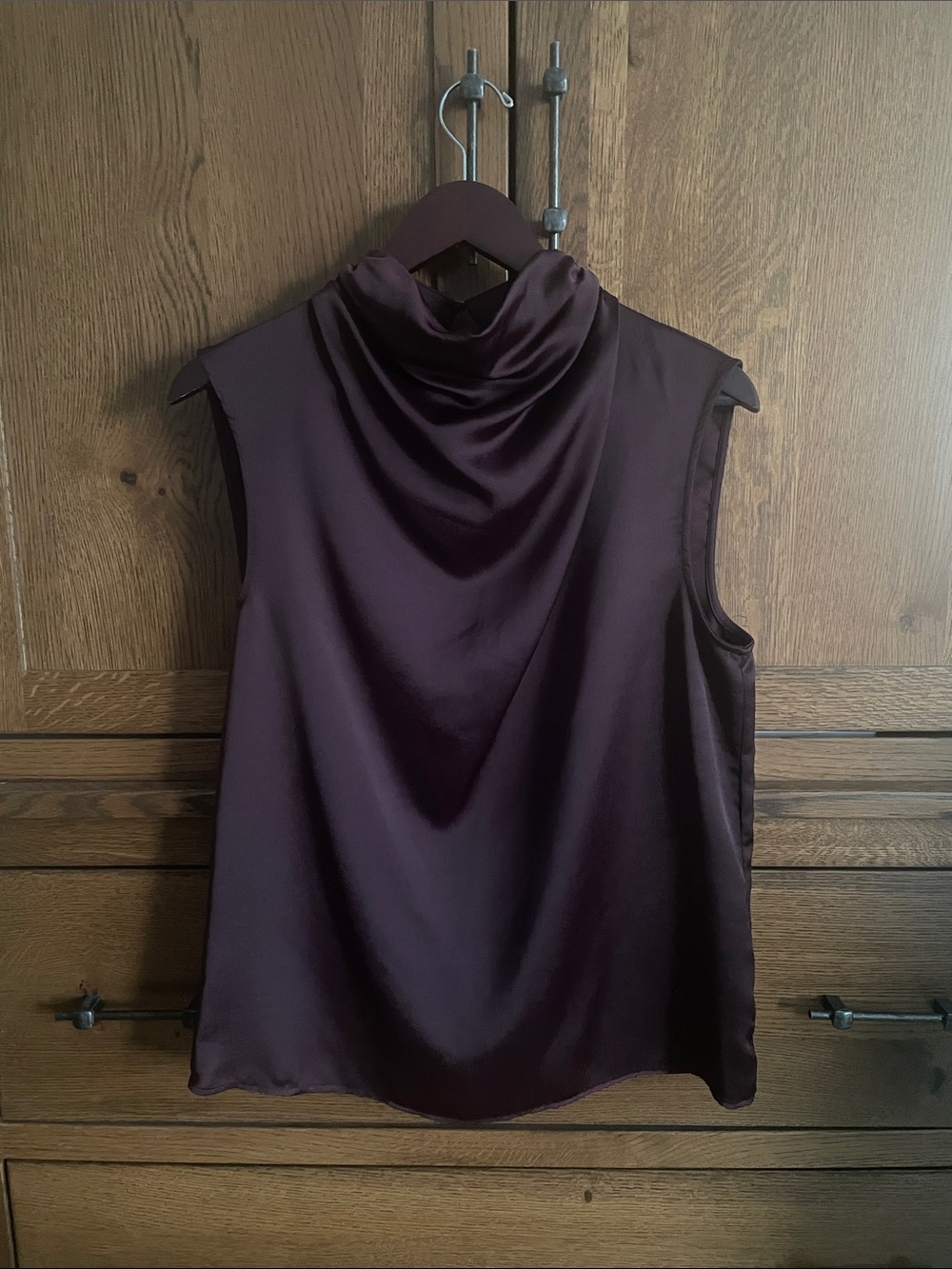 H by Halston Sleeveless Satin Cowl Neck Top - Plum